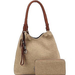 Braided Canvas 2-Way Hobo and Long Wallet Set