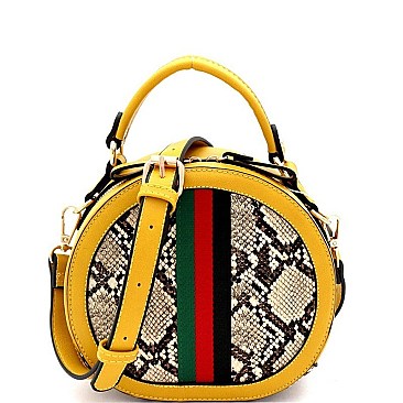 STRIPED SNAKE PRINT ROUND SATCHEL