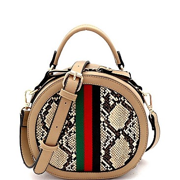 STRIPED SNAKE PRINT ROUND SATCHEL