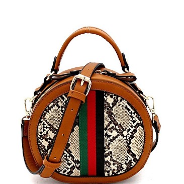 STRIPED SNAKE PRINT ROUND SATCHEL
