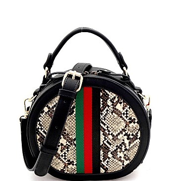 STRIPED SNAKE PRINT ROUND SATCHEL