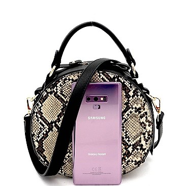 STRIPED SNAKE PRINT ROUND SATCHEL