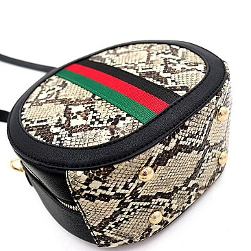 STRIPED SNAKE PRINT ROUND SATCHEL