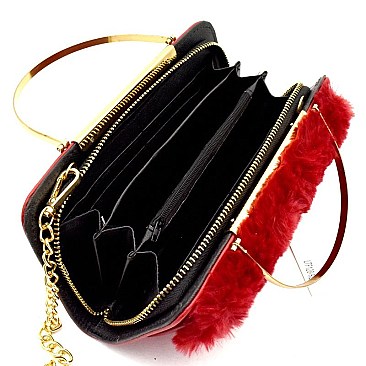 Faux-Fur Wallet Compartment Cross Body Clutch MH-LTF128