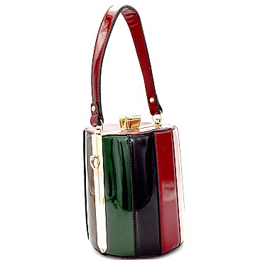 LW1395-LP Color Block Jewel-Top Barrel-Shaped Medium Satchel