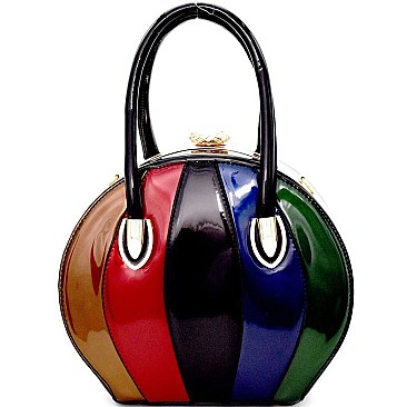 LW1396-LP Color Block Patent Jewel-Top Satchel