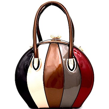 LW1396-LP Color Block Patent Jewel-Top Satchel