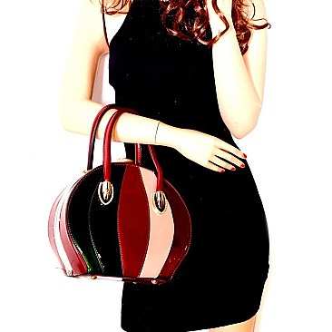 LW1396-LP Color Block Patent Jewel-Top Satchel