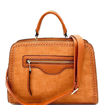 LW1400-LP Textured Woven Accent Multi-Compartment Satchel