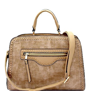 LW1400-LP Textured Woven Accent Multi-Compartment Satchel