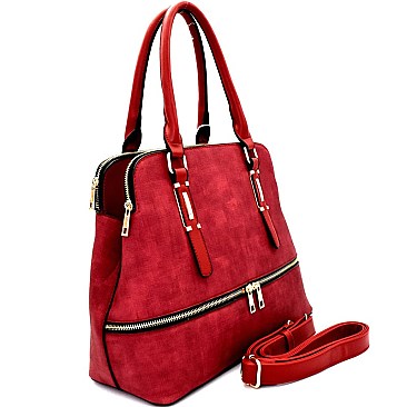 LW1402-LP Zipper Accent Textured 3 Compartment Satchel