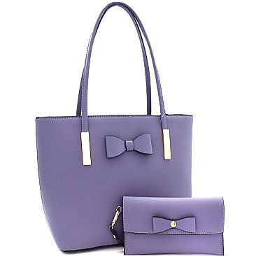 Bow Accent 2 in 1 Shopper Tote Wristlet SET