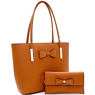 Bow Accent 2 in 1 Shopper Tote Wristlet SET