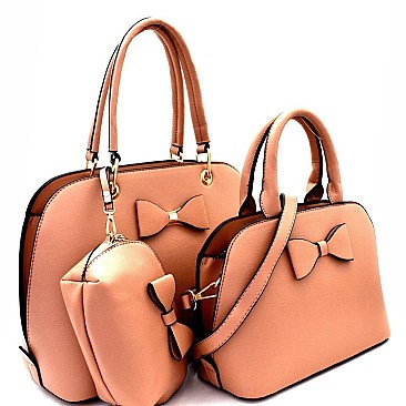 Bow Accent 3 in 1 Twin Dome Satchel Value SET  MH-LW3041