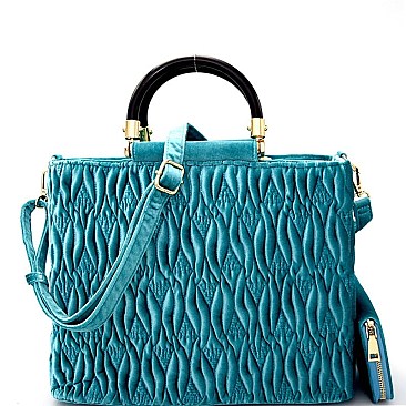 [S]LY0911W-LP Handle Accent Quilted Velvet Satchel Wallet SET