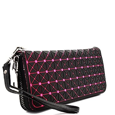 LY092-LP Geometry Patchwork Zip-Around Wristlet Wallet