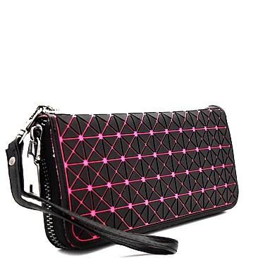 LY092-LP Geometry Patchwork Zip-Around Wristlet Wallet