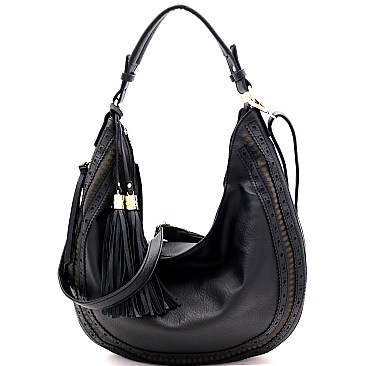 2-Way Laser-Cut Double Tassel Accent Expandable Hobo