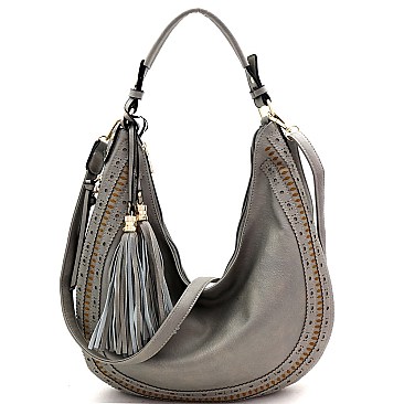 2-Way Laser-Cut Double Tassel Accent Expandable Hobo