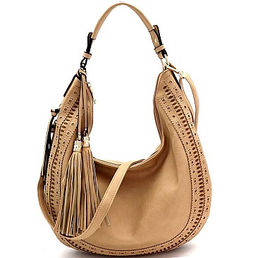 2-Way Laser-Cut Double Tassel Accent Expandable Hobo