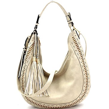2-Way Laser-Cut Double Tassel Accent Expandable Hobo