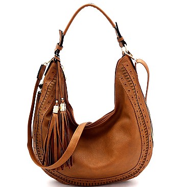 2-Way Laser-Cut Double Tassel Accent Expandable Hobo