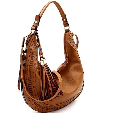 2-Way Laser-Cut Double Tassel Accent Expandable Hobo