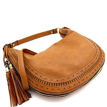 2-Way Laser-Cut Double Tassel Accent Expandable Hobo