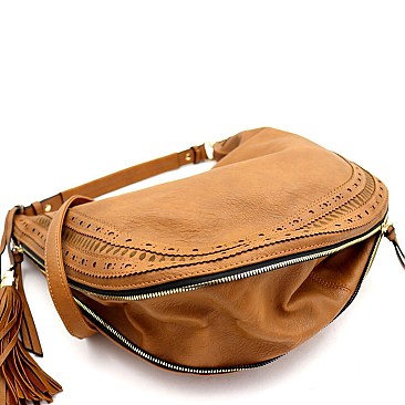2-Way Laser-Cut Double Tassel Accent Expandable Hobo