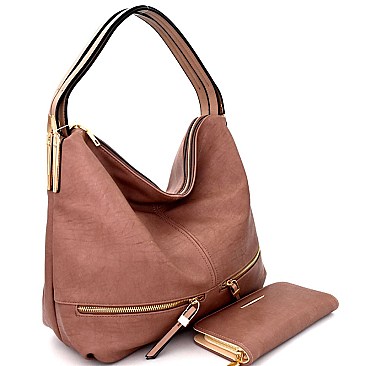 LYY0021W-LP  Zipper Accent Double-Compartment Hobo Wallet SET