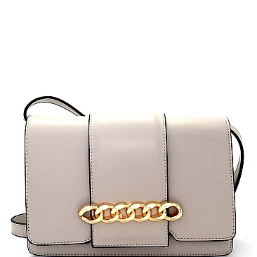 MY6-6787-LP Chain Accent Classy Flap Shoulder Bag