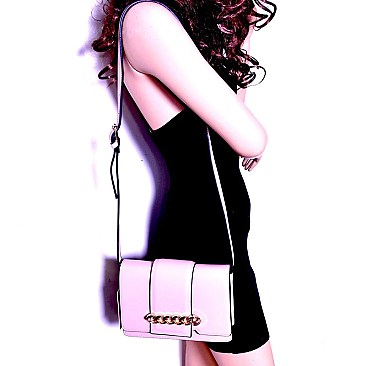 MY6-6787-LP Chain Accent Classy Flap Shoulder Bag