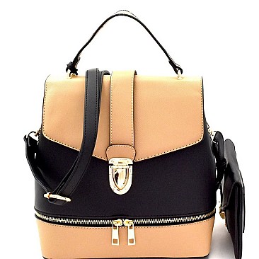 Spiffy Push-Lock 2 in 1 Convertible Backpack Satchel MH-MA3016