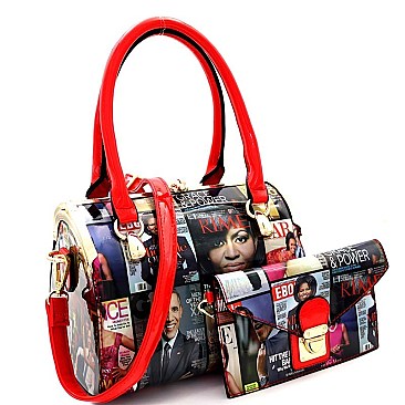 Obama Hologram Magazine Print 2 in 1 Metal Frame Satchel SET