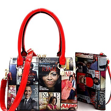 Obama Hologram Magazine Print 2 in 1 Metal Frame Satchel SET