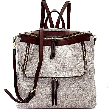 MC0021-LP Tweed Two-Tone Convertible Fashion Backpack