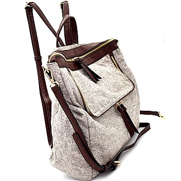 MC0021-LP Tweed Two-Tone Convertible Fashion Backpack