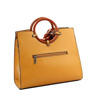 Fashionable Scarf Accent Wooden Handle Structured Satchel MH-MC0026-1