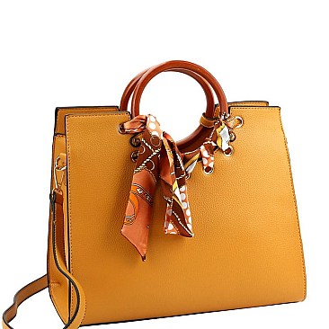Fashionable Scarf Accent Wooden Handle Structured Satchel MH-MC0026-1