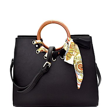 MC0026-LP Scarf Accent Wooden Handle Structured Satchel