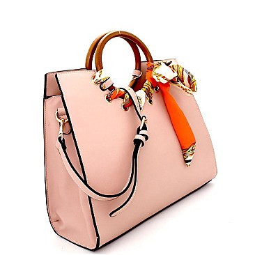 MC0026-LP Scarf Accent Wooden Handle Structured Satchel