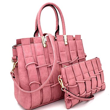 MC0031-LP Woven Detail 2 in 1 Satchel Clutch Value SET