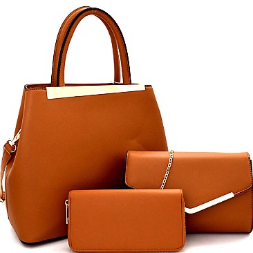 Asymmetrical Hardware Accent 3 in 1 Satchel Value SET  MC0033W-LP