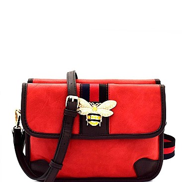 Bee Charm Color Block Striped Compartment Shoulder Bag MH-MC0040