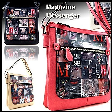 Magazine Print Multi Compartment Cross Body