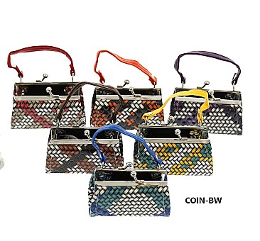 PACK OF 12 PCS ASSORTED COLOR DESIGNER MINI COIN PURSE