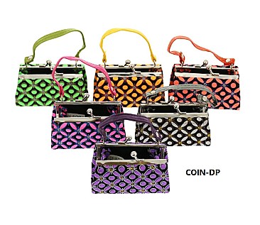 PACK OF 12 PCS ASSORTED COLOR DESIGNER MINI COIN PURSE