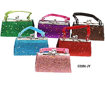 PACK OF 12 PCS ASSORTED COLOR DESIGNER MINI COIN PURSE