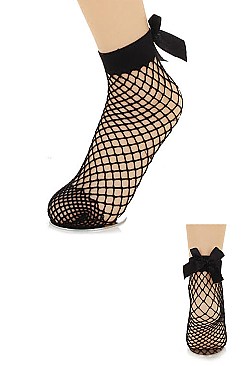 Package of 12 Fishnet Bow Tie Ankle Socks LA-ASK2088