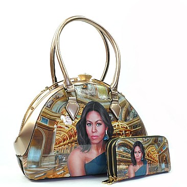 MICHELLE OBAMA JEWEL TOP & SIDE ROYALTY SATCHEL+WALLET